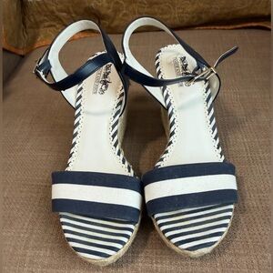 COACH AND FOUR STRIPED CANVAS WEDGE SHOES Size 7 1/2